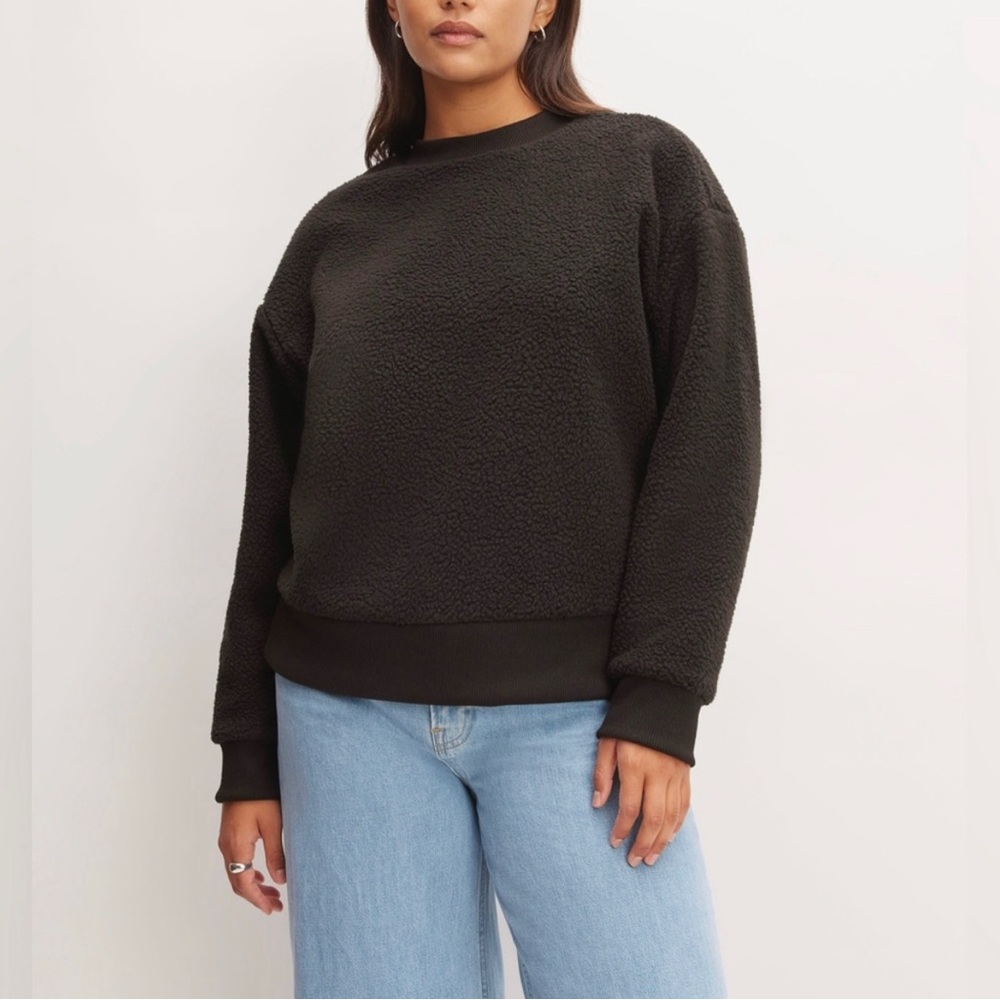 Everlane Black ReNew Fleece Oversized Crew Pullover Sweater Size Small